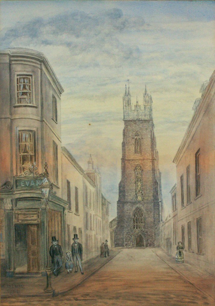Pastel & watercolour - Church Street & St. John's Church, Cardiff